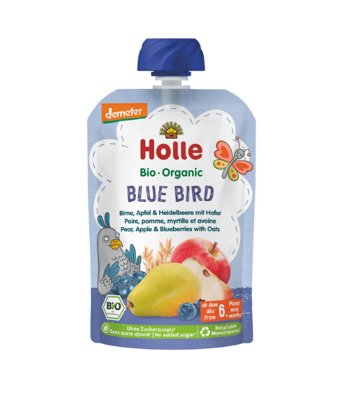 Holle sadni pire PTICA, hruška, jabolko & borovnica z ovsom po 6. mesecu, 100g, BIO-DEMETER