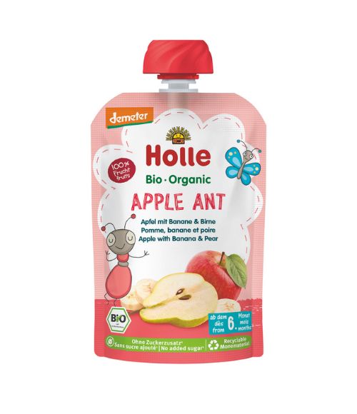 Holle sadni pire, MRAVLJA jabolko & banana s hruško po 8. mesecu, 100g, BIO-DEMETER